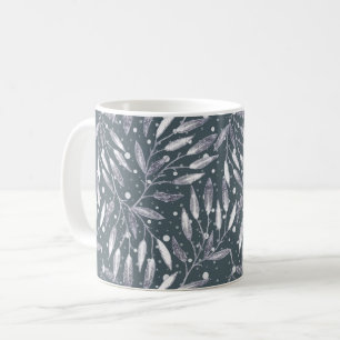 Christmas, silver twigs, white, snowflakes, winter coffee mug