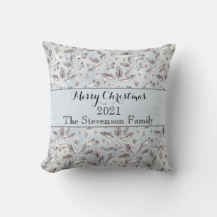 Christmas, silver twigs, white, snowflakes, winter cushion