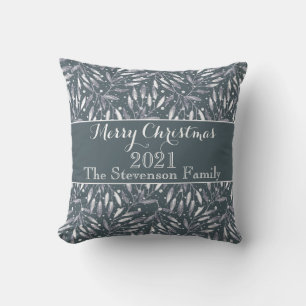 Christmas, silver twigs, white, snowflakes, winter cushion