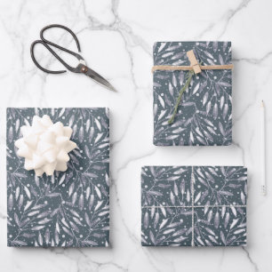 Christmas, silver twigs, white, snowflakes, winter wrapping paper sheet
