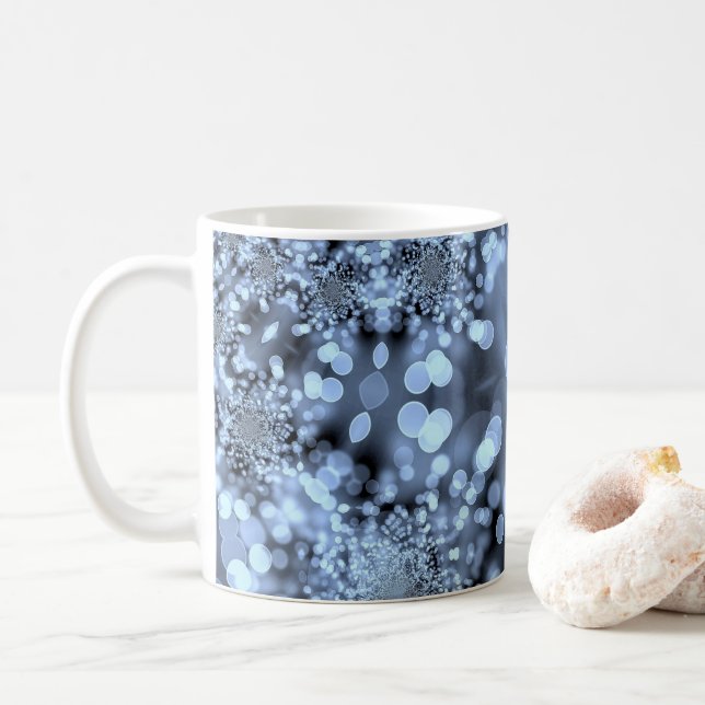 Christmas Silvery Blue Snowflakes Coffee Mug (With Donut)
