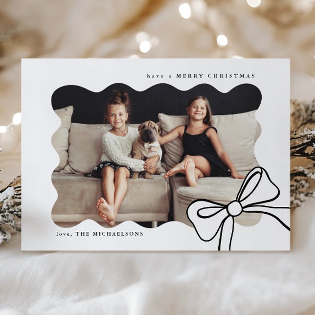 Christmas Simple Bow Black and White Photo Holiday Card (Creator Uploaded)