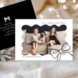 Christmas Simple Bow Black and White Photo Holiday Card
