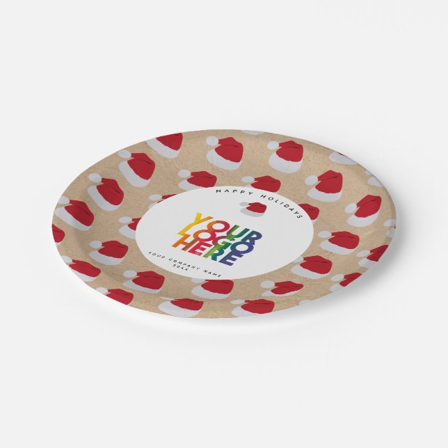 Christmas Simple Business Logo Santa Hat Kraft  Paper Plate (Angled)