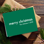 Christmas Simple | Green Modern Minimal Stylish Holiday Card<br><div class="desc">Simple, stylish "merry christmas" quote greeting card with modern typography in white on a rich green background in a minimalist 'scandi' scandinavian design style. The card can be easily personalized with your own holiday greeting, family name and year to make a truly bespoke christmas holiday card for the festive season!...</div>