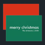 Christmas Simple | Green Modern Minimal Stylish Holiday Card<br><div class="desc">Simple, stylish "merry christmas" quote greeting card with modern typography in white on a rich green background in a minimalist 'scandi' scandinavian design style. The card can be easily personalised with your own holiday greeting, family name and year to make a truly bespoke christmas holiday card for the festive season!...</div>