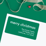 Christmas Simple | Green Modern Return Address Label<br><div class="desc">Simple, stylish "merry christmas" quote return address label with modern typography in white on a rich festive green background in a minimalist 'scandi' scandinavian design style. The label can be easily personalised with your own greeting, return name and address to make a truly bespoke christmas holiday label for the festive...</div>