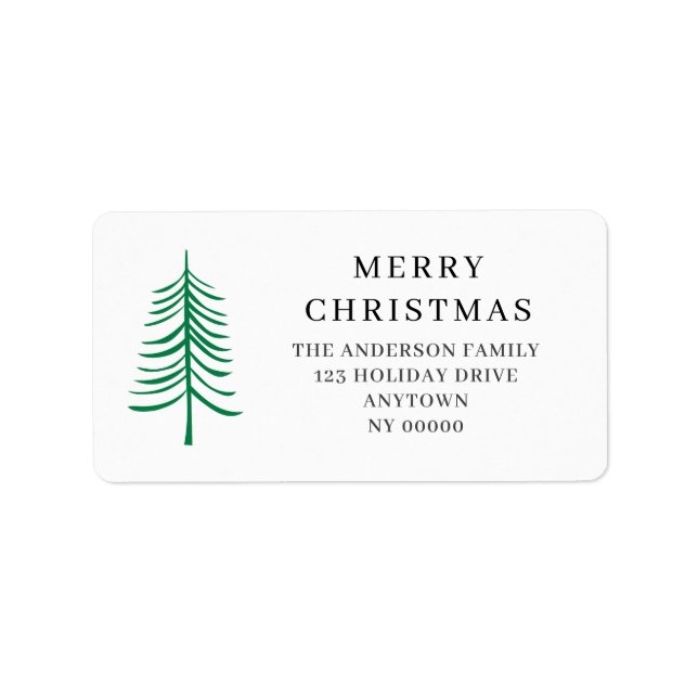 Christmas Simple Green Modern Tree Return Address Label (Front)