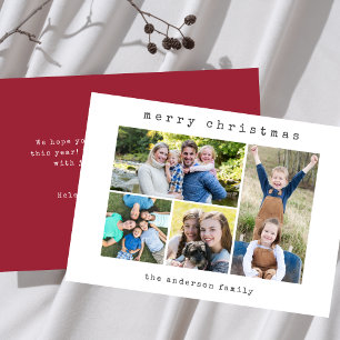 Christmas Simple Modern Typewriter 4 Photo Collage Holiday Card