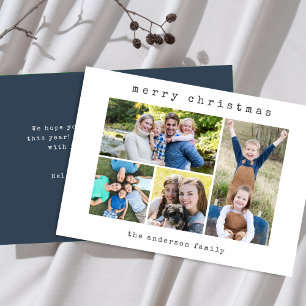 Christmas Simple Modern Typewriter 4 Photo Collage Holiday Card