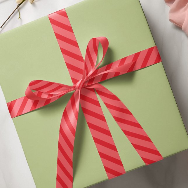 Christmas Simple Red Whimsical Stripes Cute Satin Ribbon (Red striped simple minimalist whimsical ribbon)