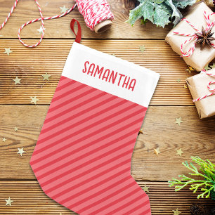 Christmas Simple Red Whimsical Stripes Cute Small Christmas Stocking