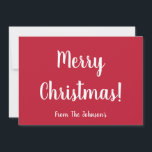 Christmas Simple Typography Holiday Card<br><div class="desc">Keep it simple with this personalised, Christmas design. It is in classic red and white and has the message, "Merry Christmas!", "from the Johnsons" in white stylish typography script. The back is left plain, giving you the option adding a hand written or typed message if you want to. To personalise,...</div>