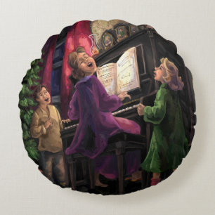 Christmas Sing Along Painting Round Cushion
