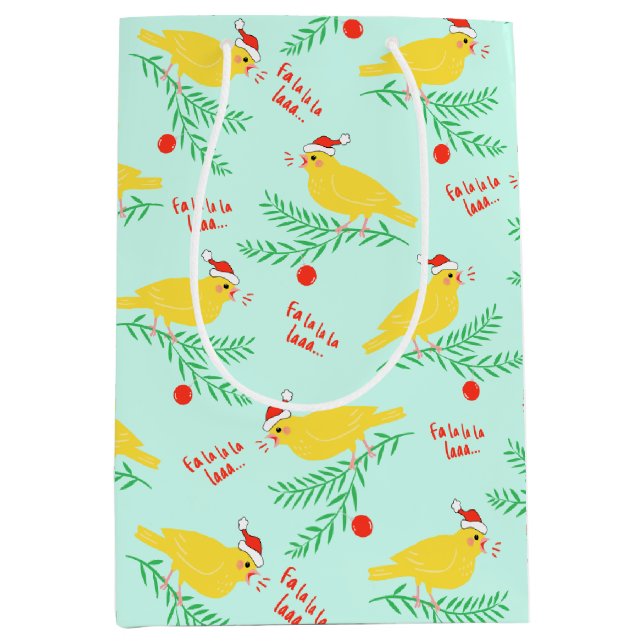 Christmas Singing Canary Pattern Medium Gift Bag (Front)
