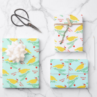 Christmas Singing Canary Pattern Wrapping Paper Sheet
