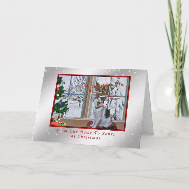 Christmas, Singing Cat, Snow, Card (Front)