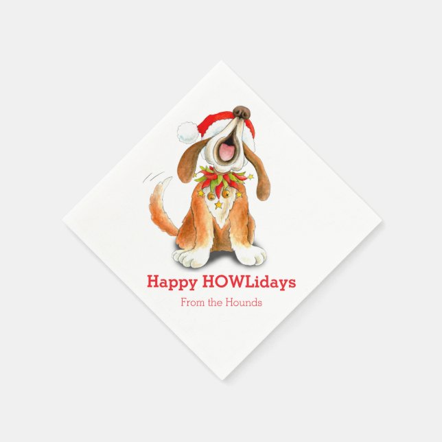 Christmas singing dog red white paper napkins (Corner)