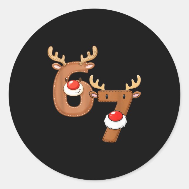 Christmas Six Seven 6 7 Meme Reindeer Boys Girls M Classic Round Sticker (Front)