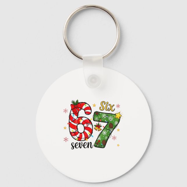 Christmas Six Seven Funny Trendy 6 7 Viral Meme  Key Ring (Front)