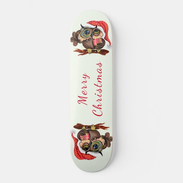 Christmas Skateboard Baby Owl with Gift (Front)