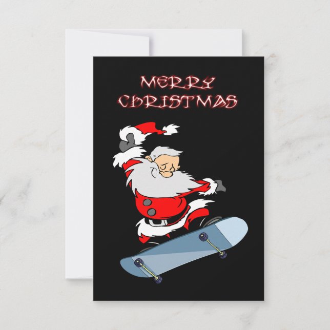 Christmas Skateboarding Santa Christmas Card (Front)