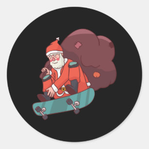 Christmas skateboarding Santa Classic Round Sticker