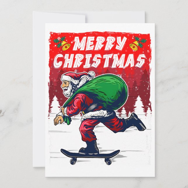 Christmas skateboarding Santa funny Holiday Card (Front)