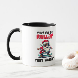 Christmas Skateboarding Santa Mug