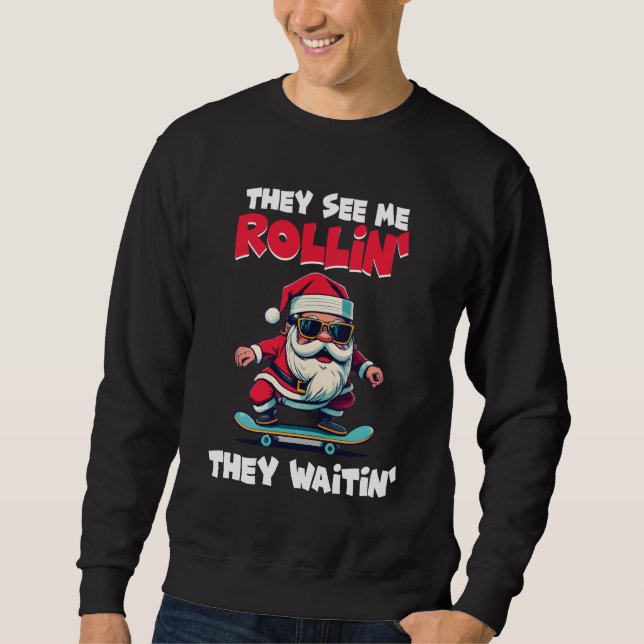 Christmas Skateboarding Santa Sweatshirt (Front)