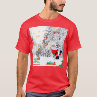 Christmas Skateboarding Santa With Full Party its T-Shirt