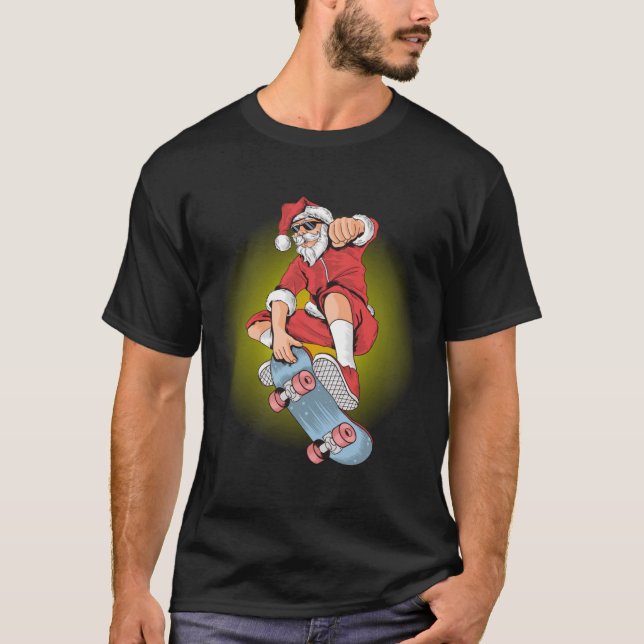Christmas Skateboarding Santa  Xmas Gift for Him H T-Shirt (Front)