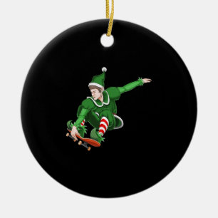 Christmas Skater Elf Ceramic Tree Decoration