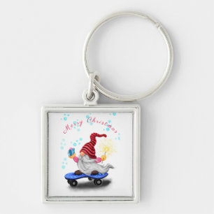 Christmas Skater Gnome with Gifts Keychain