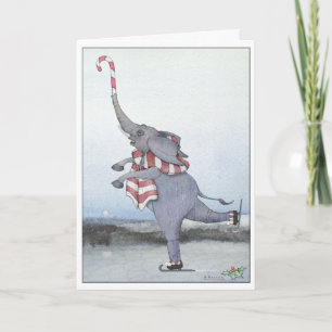 Christmas Skating Elephant Holiday Card