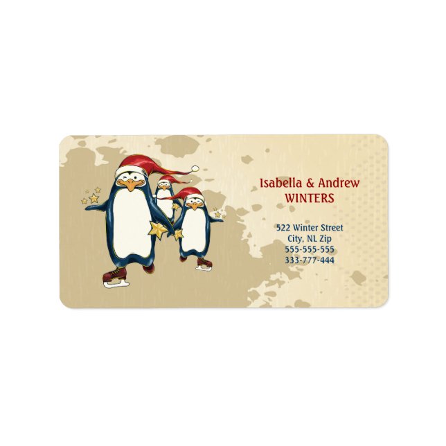 Christmas Skating Penguins Label (Front)
