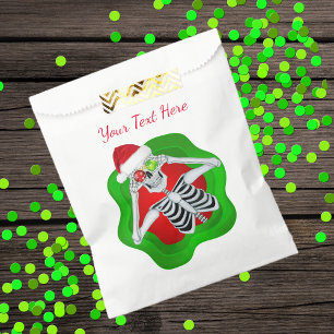 Christmas Skeleton Bright Red Green Hat Funny Favour Bags