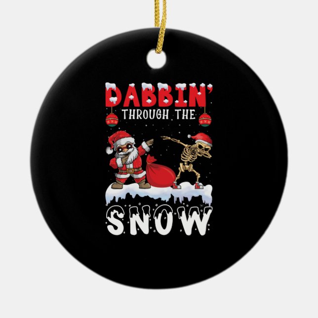 Christmas Skeleton Dab   Ceramic Tree Decoration (Front)