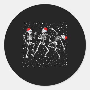 Christmas Skeleton Dancing Funny Xmas Classic Round Sticker