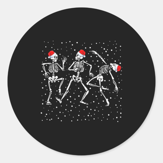 Christmas Skeleton Dancing Funny Xmas  Classic Round Sticker (Front)