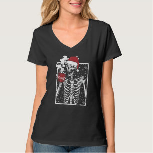 Christmas Skeleton Drinking Coffee Festive Holiday T-Shirt