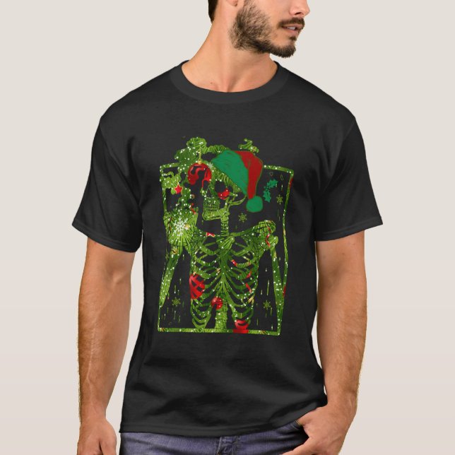 Christmas Skeleton Drinking Coffee Women Halloween T-Shirt (Front)