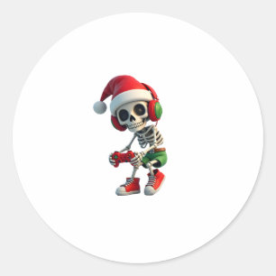 Christmas skeleton Gamer Pajamas xmas skull gaming Classic Round Sticker