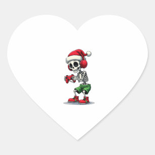 Christmas skeleton Gamer Pajamas xmas skull gaming Heart Sticker