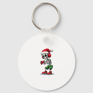 Christmas skeleton Gamer Pajamas xmas skull gaming Key Ring