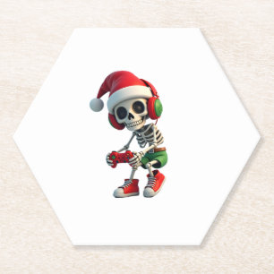 Christmas skeleton Gamer Pajamas xmas skull gaming Paper Coaster