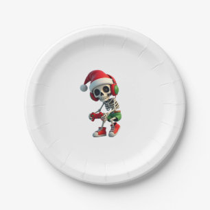Christmas skeleton Gamer Pajamas xmas skull gaming Paper Plate