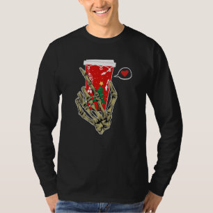 Christmas Skeleton Hand Drinking Coffee Latte Paja T-Shirt