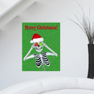 Christmas Skeleton Hat Ornaments Green Gold flecks Poster