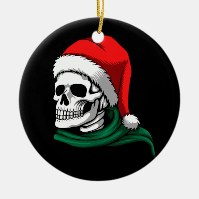 Christmas Skeleton Head on a  Ceramic Tree Decoration (Front)